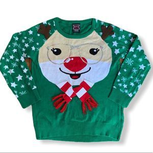 Rudolph The Red Nose Reindeer 3D Holiday Sweater Puffy Glitter